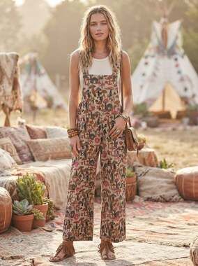 Rhea Hemp Mushroom Print Overalls – New With Tag